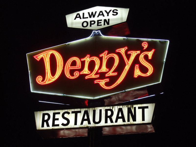 A lit sign for Denny's reads "Always Open." (Photo by Curtis Gregory Perry via Flickr/Creative Commons https://flic.kr/p/8s122)